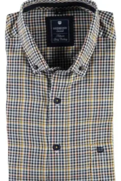 REDMOND Oxford Karo Hemd gelb kariert Regular Fit Langarm Button-Down