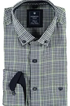 REDMOND Oxford Karo Hemd grün kariert Regular Fit Langarm Button-Down