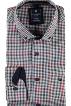 REDMOND Oxford Karo Hemd rot kariert Regular Fit Langarm Button-Down