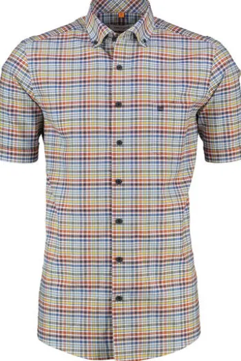 REDMOND Oxford Karo Hemd terra kariert Comfort Fit Kurzarm