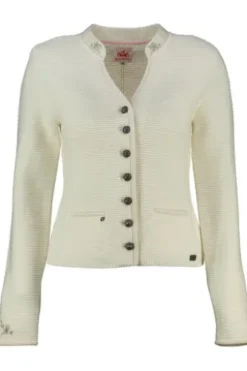 SPIETH & WENSKY Strickjacke Malta wollweiss mit edlen Samtabsetzungen
