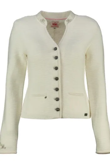 SPIETH & WENSKY Strickjacke Malta wollweiss mit edlen Samtabsetzungen