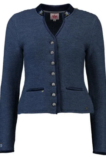 SPIETH & WENSKY Strickjacke Malta jeansblau mit edlen Samtabsetzungen