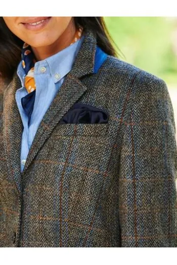 WELLINGTON OF BILMORE Harris-Tweed-Blazer Carola green blue herringbone kariert