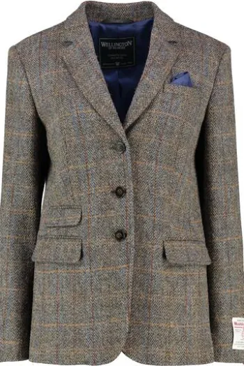 WELLINGTON OF BILMORE Harris-Tweed-Blazer Carola green blue herringbone kariert