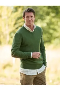 WELLINGTON OF BILMORE Lambswool V-Ausschnitt Pullover Jack racing green