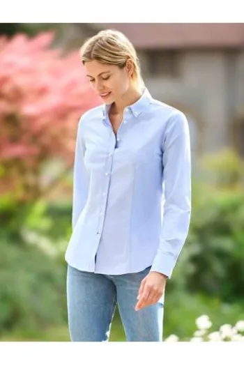 WELLINGTON OF BILMORE Oxford-Bluse Stella oxford blue mit Button-Down Kragen